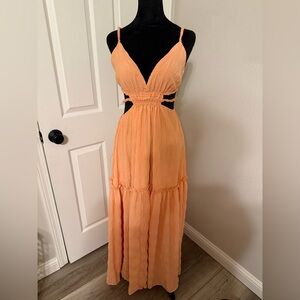 open lace back dress Amarra Floral-Beaded Long Prom Dress 94014 Neon Pink / 000 main image 0